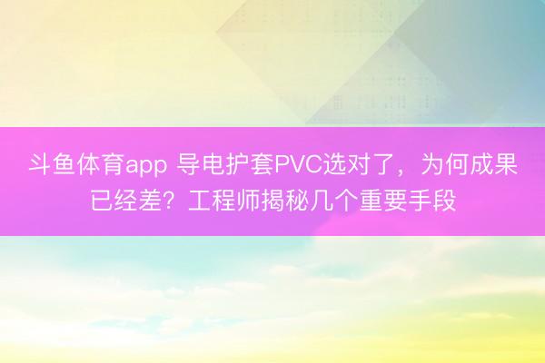 斗鱼体育app 导电护套PVC选对了，为何成果已经差？工程师揭秘几个重要手段
