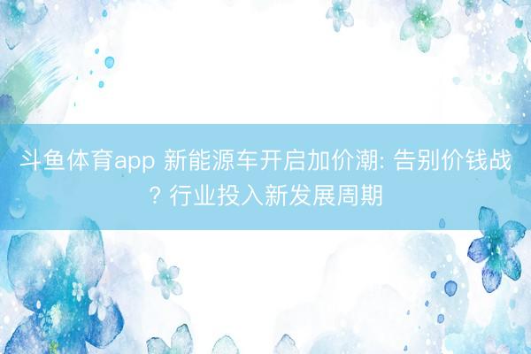 斗鱼体育app 新能源车开启加价潮: 告别价钱战? 行业投入新发展周期