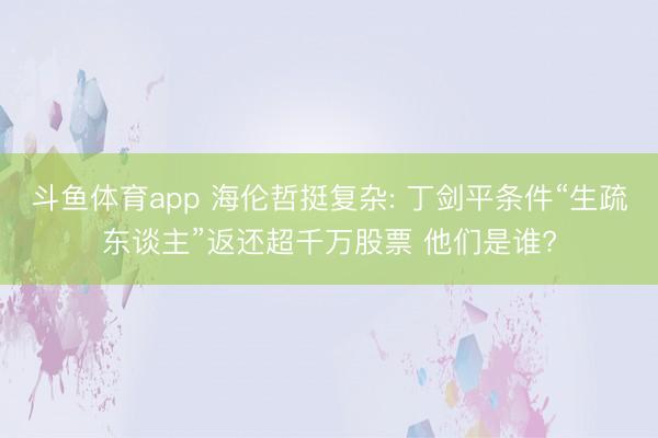 斗鱼体育app 海伦哲挺复杂: 丁剑平条件“生疏东谈主”返还超千万股票 他们是谁?