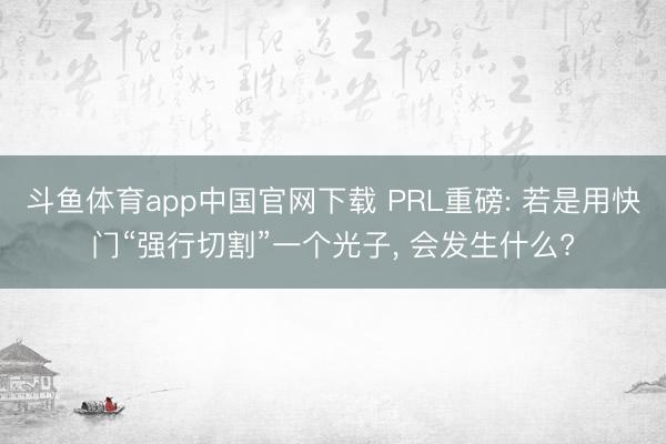 斗鱼体育app中国官网下载 PRL重磅: 若是用快门“强行切割”一个光子， 会发生什么?