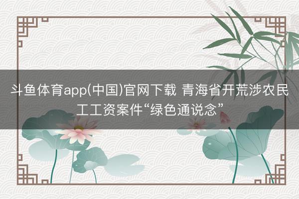 斗鱼体育app(中国)官网下载 青海省开荒涉农民工工资案件“绿色通说念”