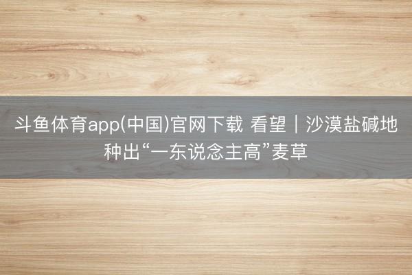 斗鱼体育app(中国)官网下载 看望｜沙漠盐碱地种出“一东说念主高”麦草